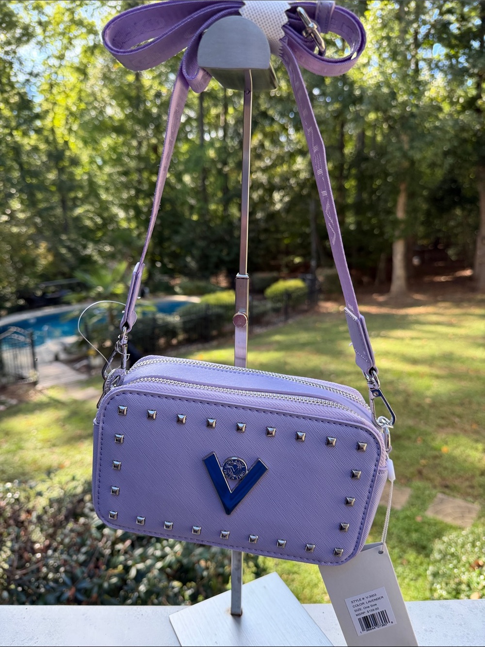 Valentino Orlandi Lavender Crossbody Bag with Stud Accents - Picture 3 of 16